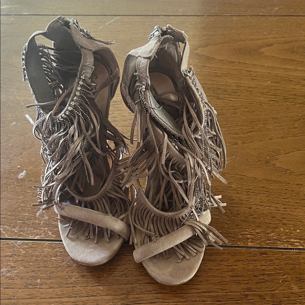 Betsey Johnson Tan Fringe Heels